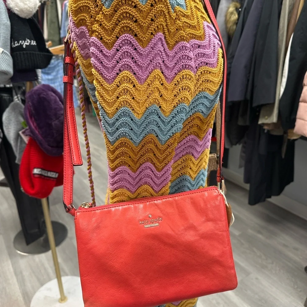 Kate Spade New York Red Leather Crossbody Bag Adjustable Strap
